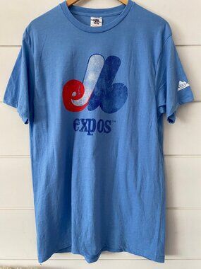 Men Baseball Montreal Expos Baby Blue T-shirt Coors Light Size Large